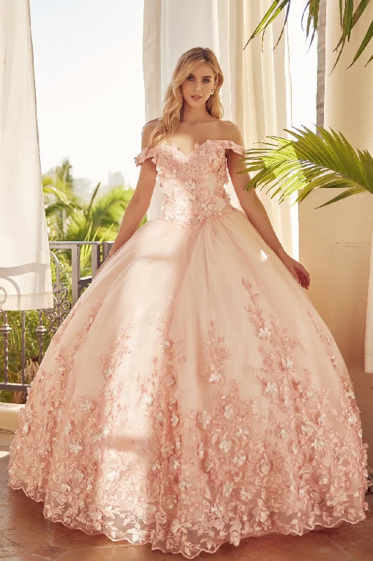 3D Floral Off Shoulder Ball Gown by Juliet 1434