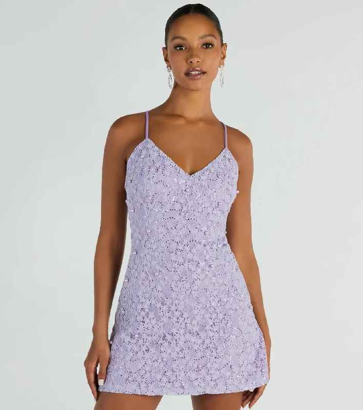 All The Splendor A-Line Faux Pearl Lace Mini Dress