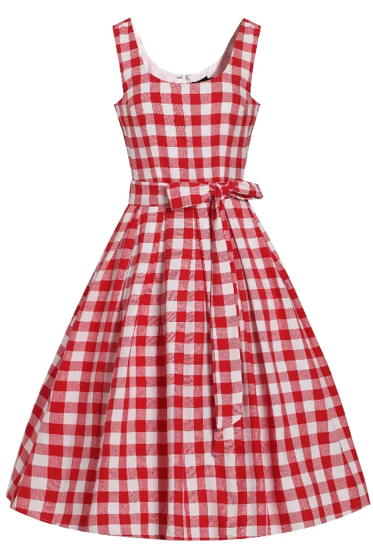 Amanda Retro Red Gingham Fit and Flared Dress