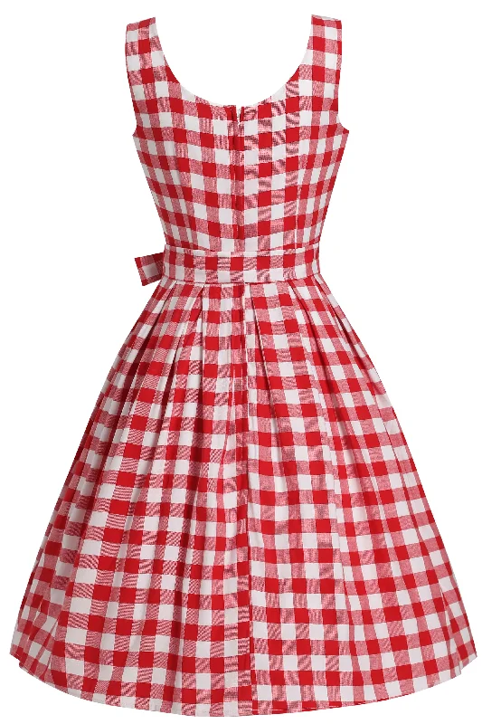 Amanda Retro Red Gingham Fit and Flared Dress