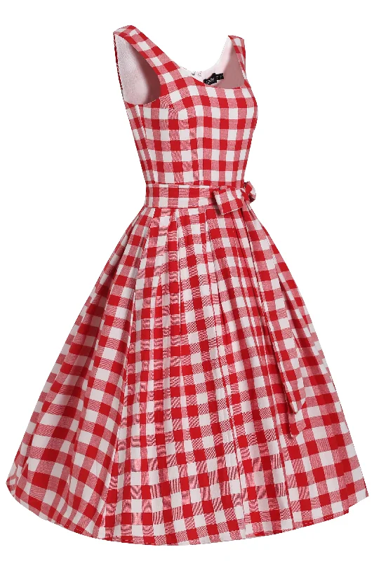 Amanda Retro Red Gingham Fit and Flared Dress