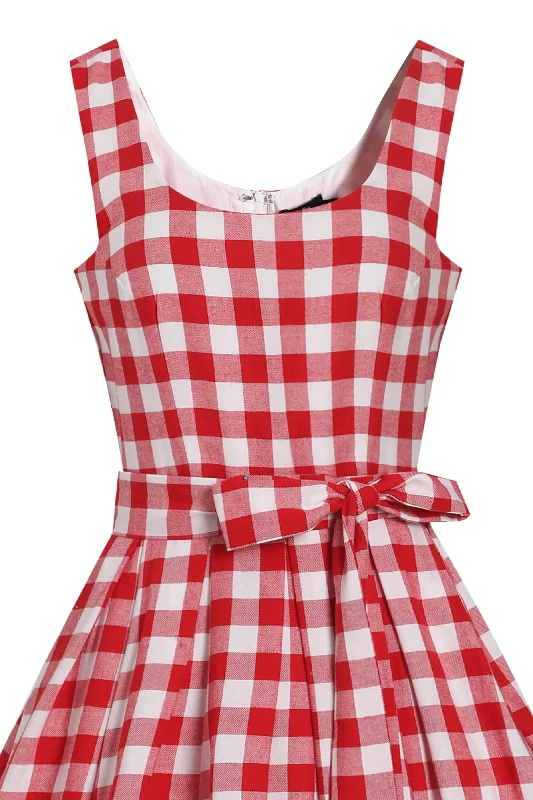 Amanda Retro Red Gingham Fit and Flared Dress