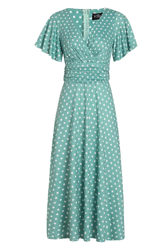 Donna Crossover Bust Sage Green Polka Dot Dress