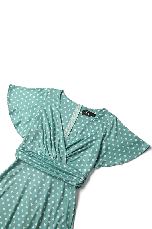 Donna Crossover Bust Sage Green Polka Dot Dress