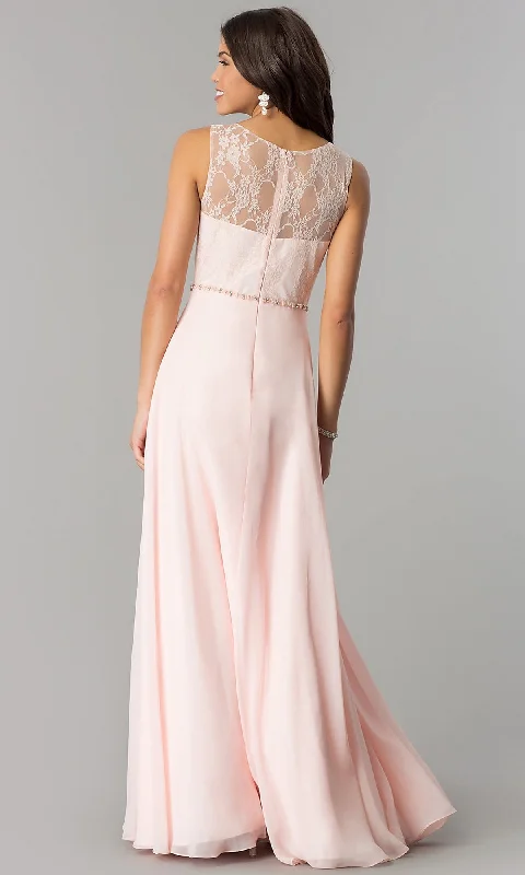 Chiffon Formal Evening Gown with Lace Bodice