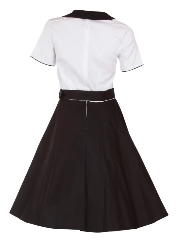 Evelyn Retro 50's Style Swing Dress in Black-White