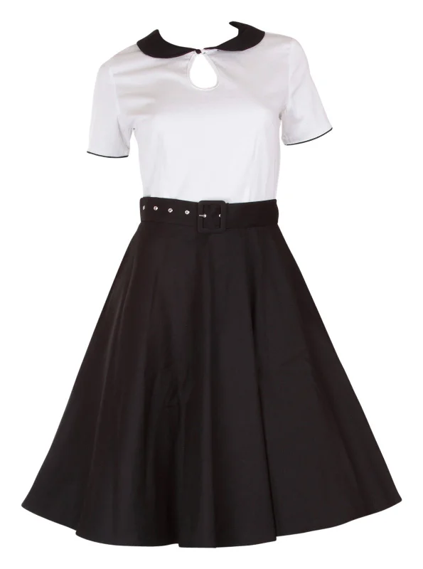 Evelyn Retro 50's Style Swing Dress in Black-White