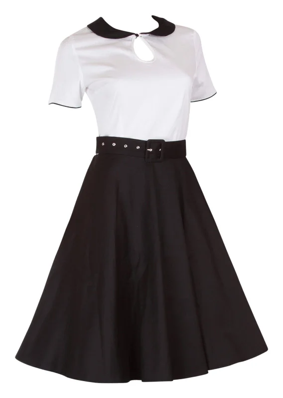 Evelyn Retro 50's Style Swing Dress in Black-White