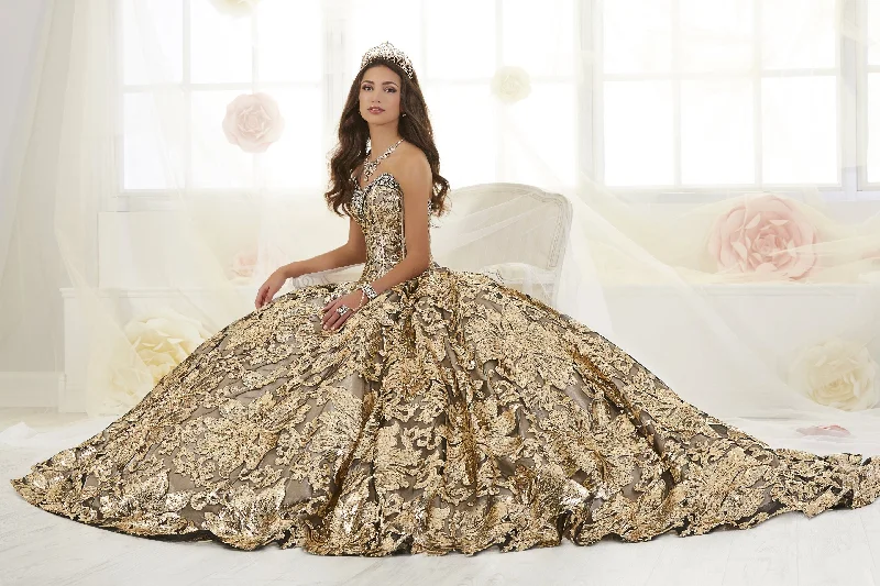 Floral Sequin Strapless Quinceanera Dress by House of Wu 26909