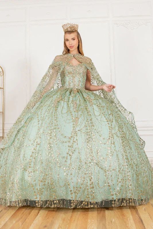 Glitter Cape Ball Gown by Cinderella Couture 4201