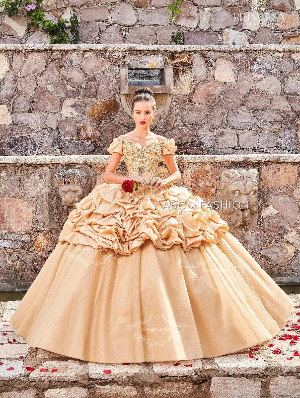 Gold Off Shoulder Quinceanera Dress by Ragazza D68-568