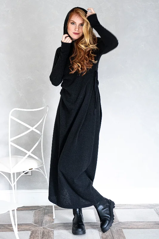 Hooded Knit Dress with Draping