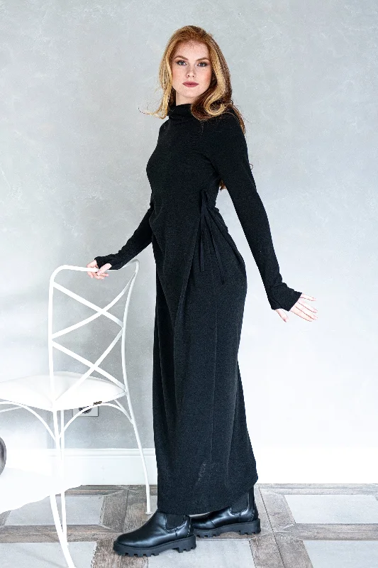 Hooded Knit Dress with Draping