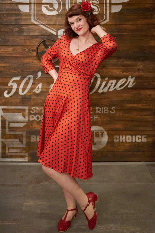 Katherine Red Polka Dot Long Sleeved Dress