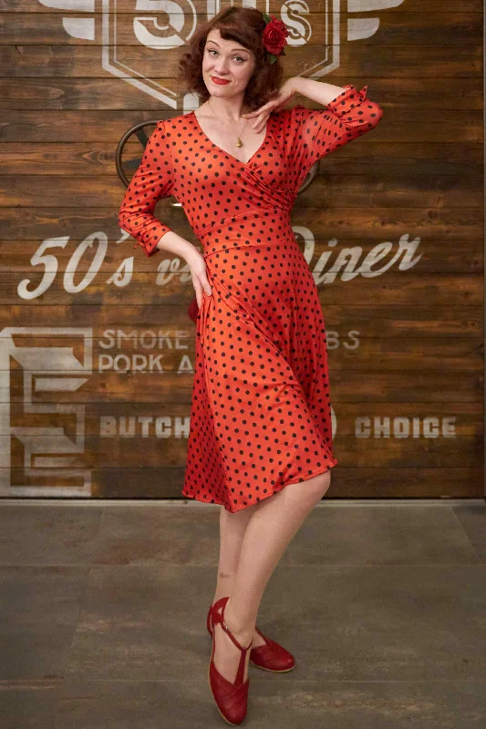 Katherine Red Polka Dot Long Sleeved Dress