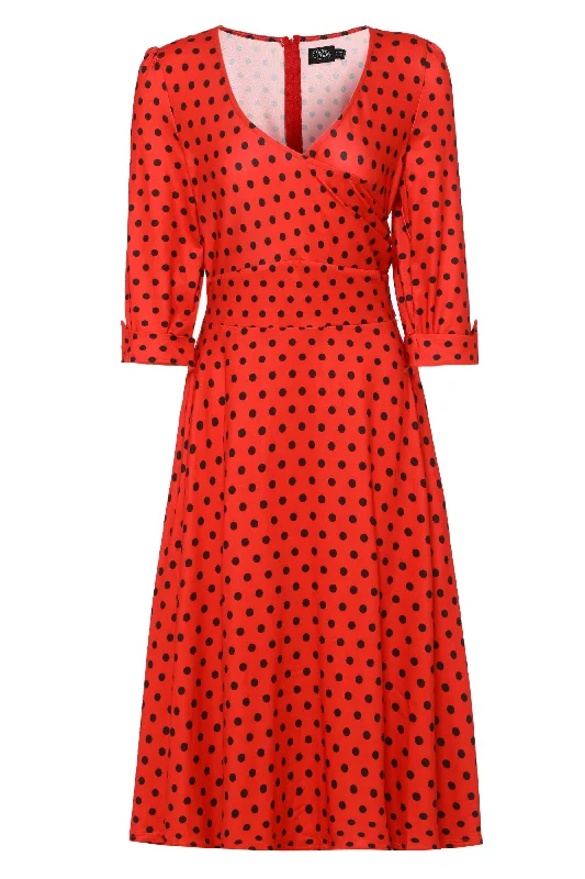 Katherine Red Polka Dot Long Sleeved Dress