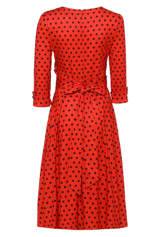 Katherine Red Polka Dot Long Sleeved Dress