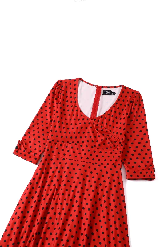 Katherine Red Polka Dot Long Sleeved Dress