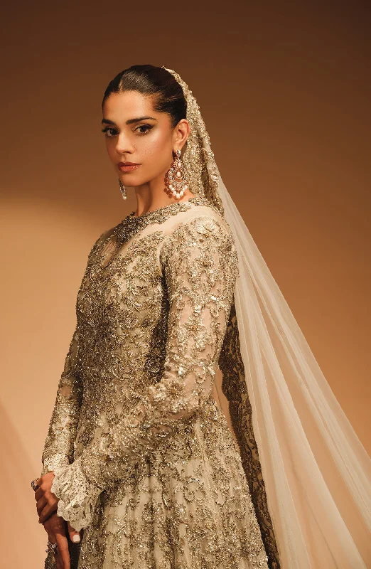 Khuwaab - Off-White Regal Bridal Gown with a Net Veil