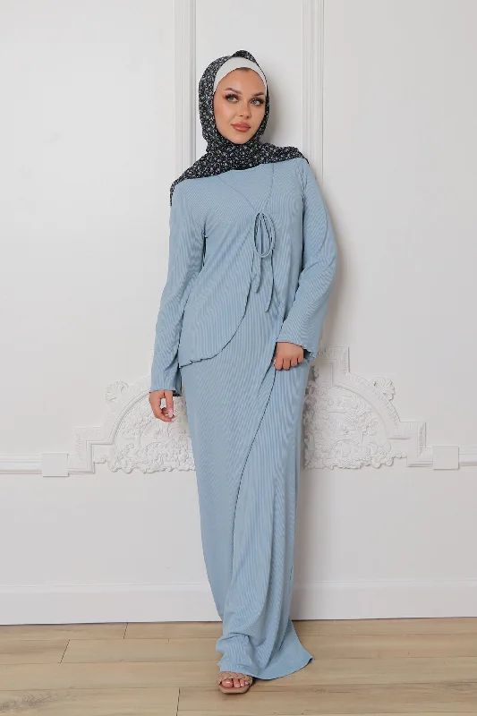 Lina Ribbed Maxi Set- Soft Blue