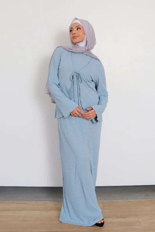 Lina Ribbed Maxi Set- Soft Blue