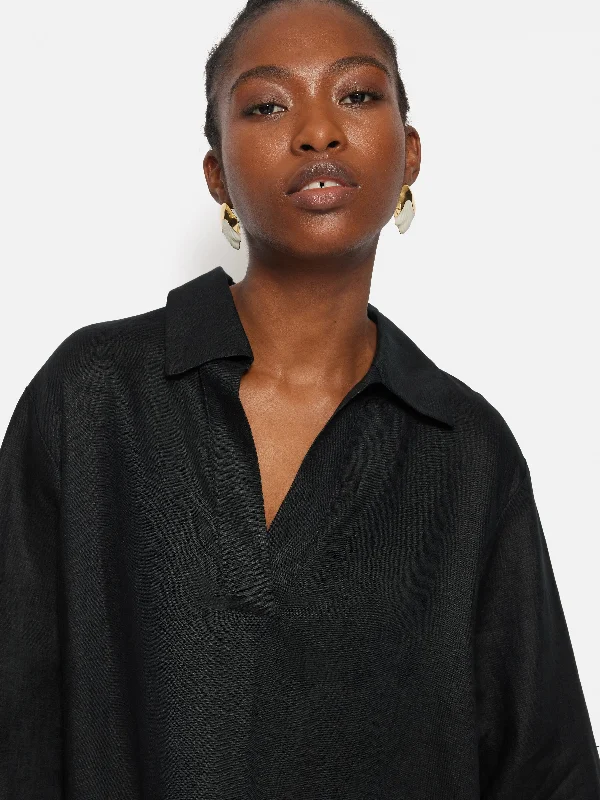 Linen Tunic Shirt Dress | Black