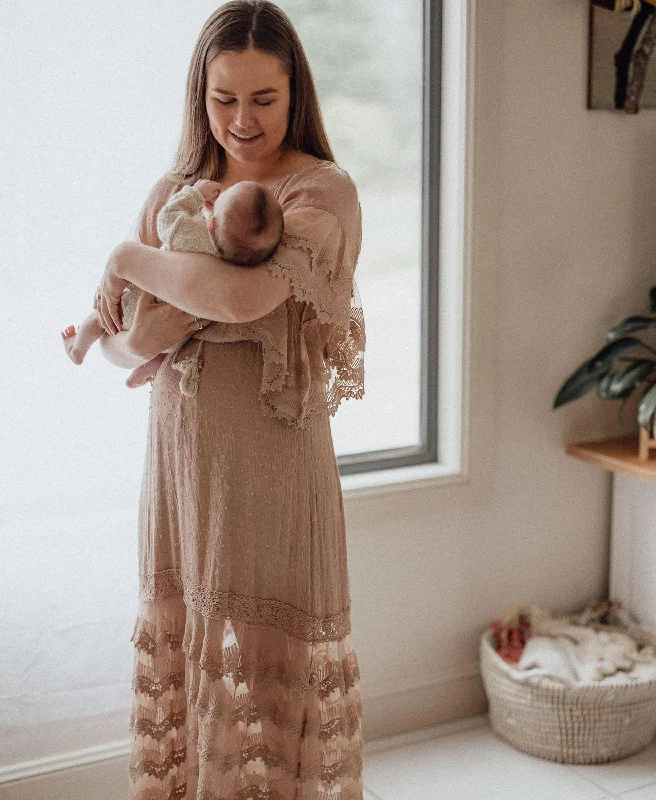 Lorraine Mocha Lace Maxi Dress - Maternity Photoshoot Dress