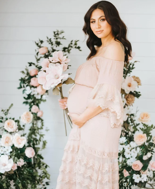 Lorraine Mocha Lace Maxi Dress - Maternity Photoshoot Dress