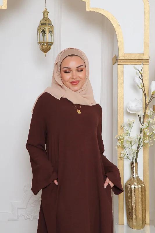 Nila Textured Essential Abaya- Brown