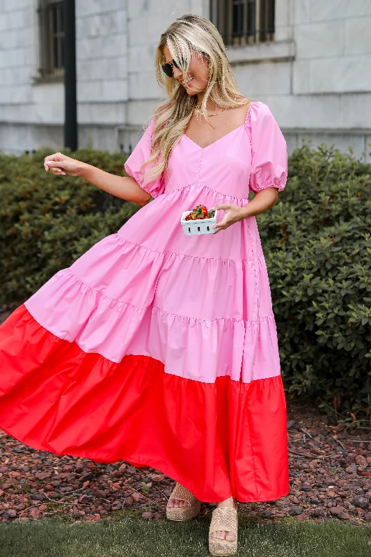 FINAL SALE - Pristine Presence Pink Tiered Maxi Dress