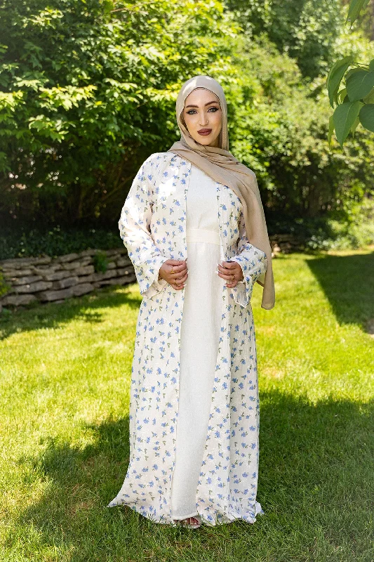 Safa Floral Abaya Set - Stormy Blue