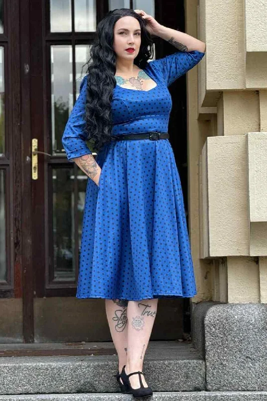 Scarlette Royal Blue & Black Polka Dot Midi Dress