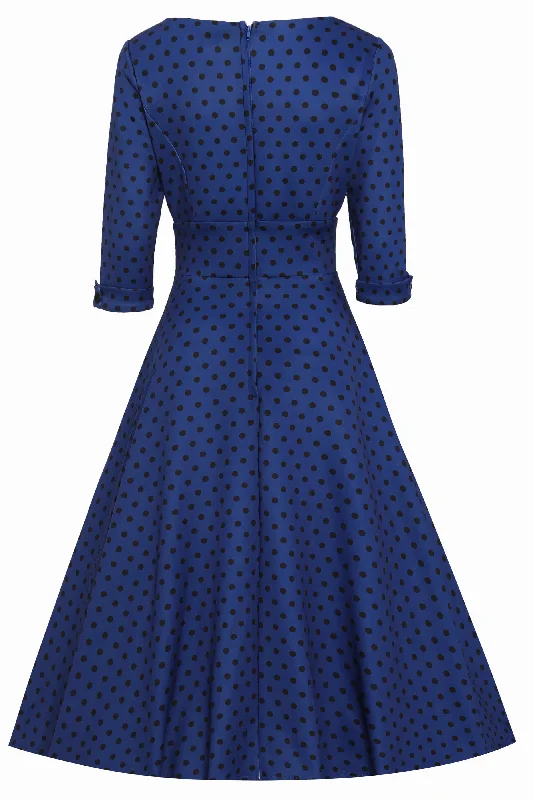 Scarlette Royal Blue & Black Polka Dot Midi Dress