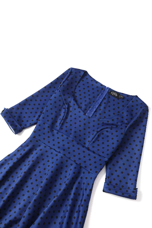 Scarlette Royal Blue & Black Polka Dot Midi Dress