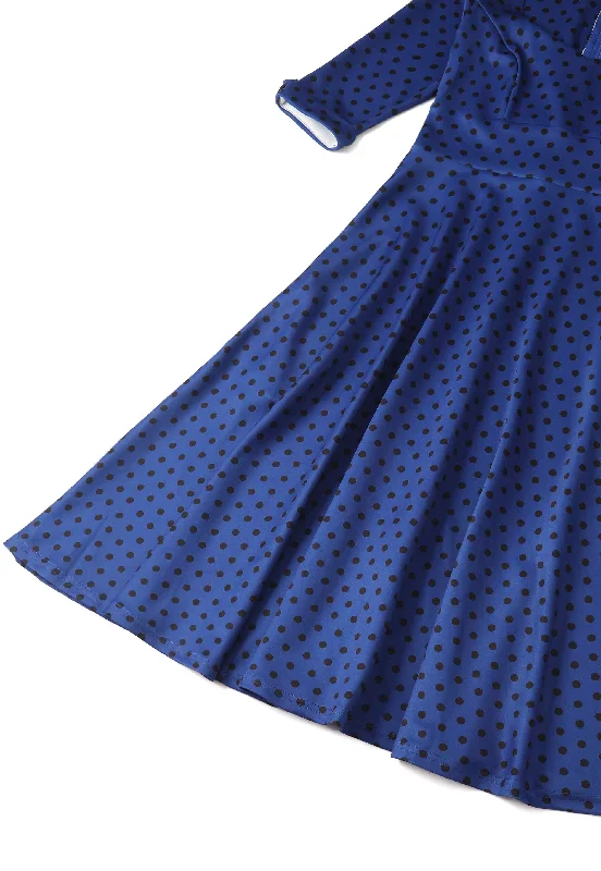 Scarlette Royal Blue & Black Polka Dot Midi Dress