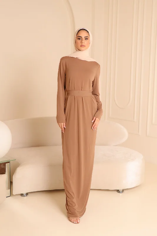 Sheath Spandex Maxi Dress - Tan