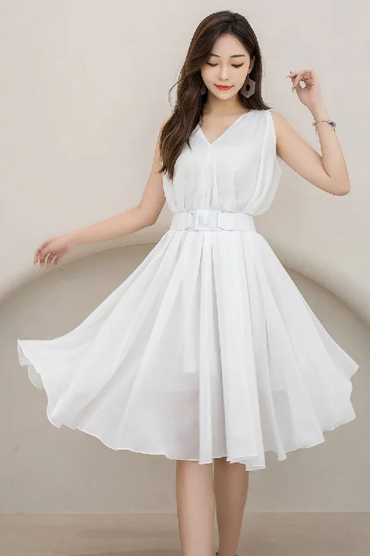 Sleeveless White beach Chiffon Dress 2909