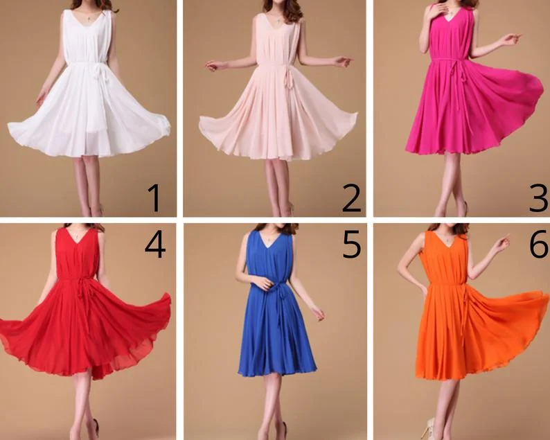 Summer Sleeveless Swing Chiffon Midi Dress 2947