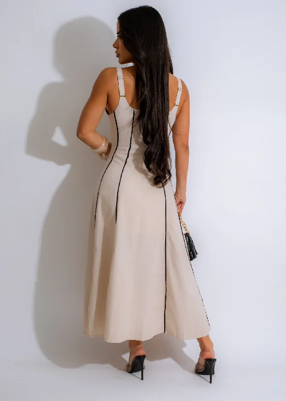 Too Sweet Linen Midi Dress Nude