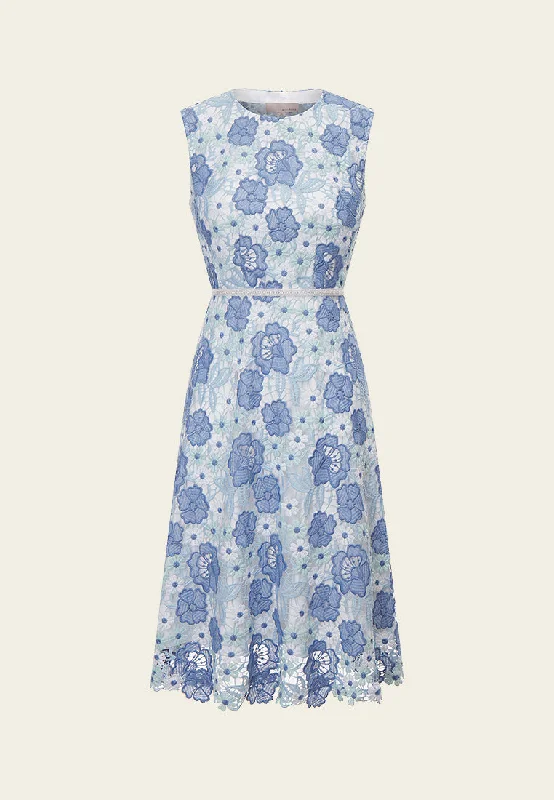 Summer Blue Lace Sleeveless Dress