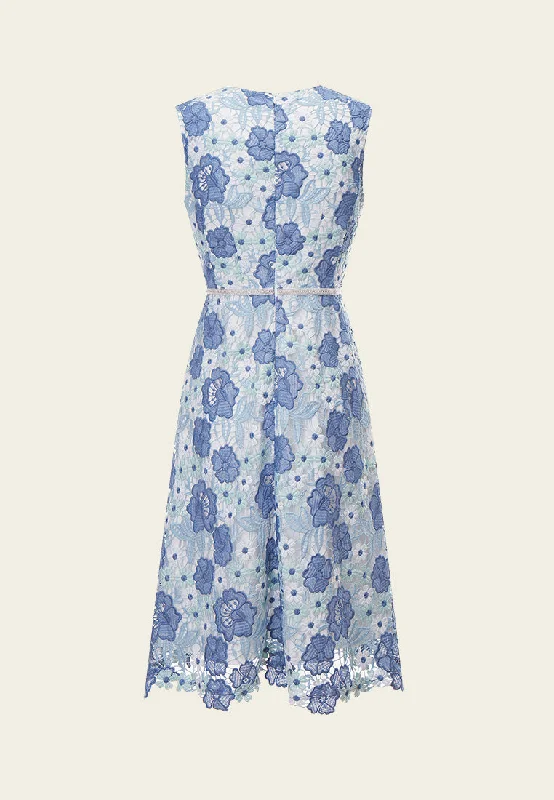 Summer Blue Lace Sleeveless Dress