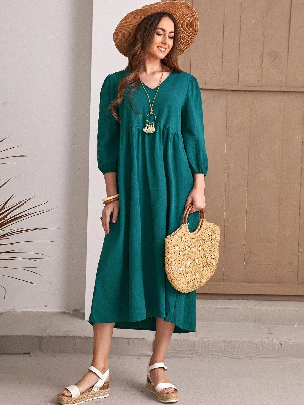 KittenAlarm - Solid Oversized Shirred Waist Dress