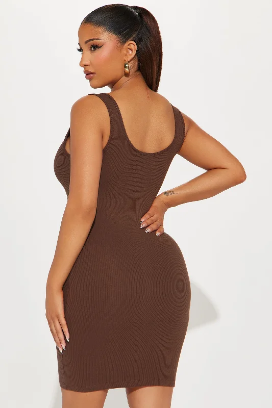 A Must Have Ribbed Mini Dress - Brown