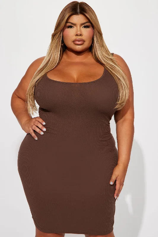 A Must Have Ribbed Mini Dress - Brown