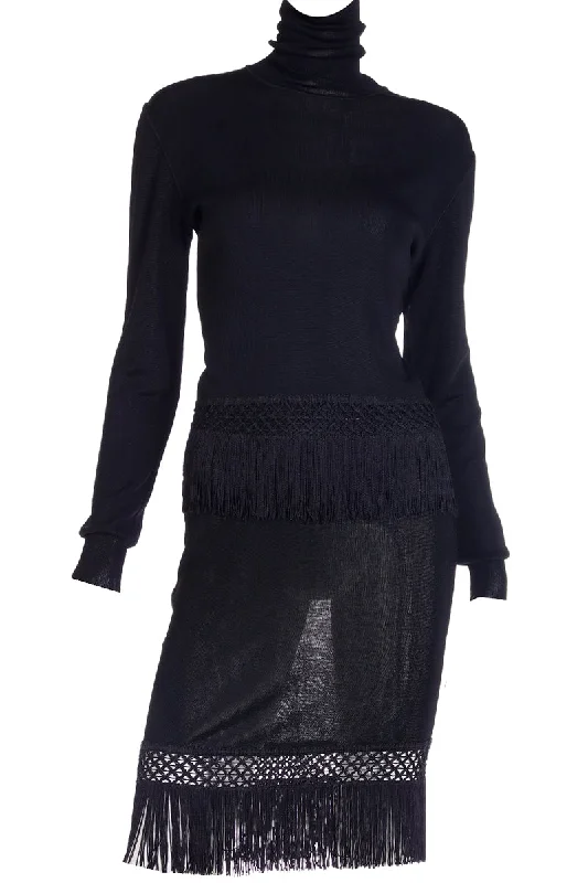 1990 Franco Moschino 2 Pc Black Fringe Dress Moschino Couture