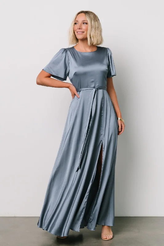 Agnes Satin Maxi Dress | Whisper Blue