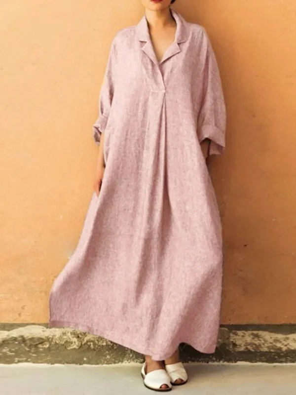 Casual Solid Long-sleeved Lapel Dress