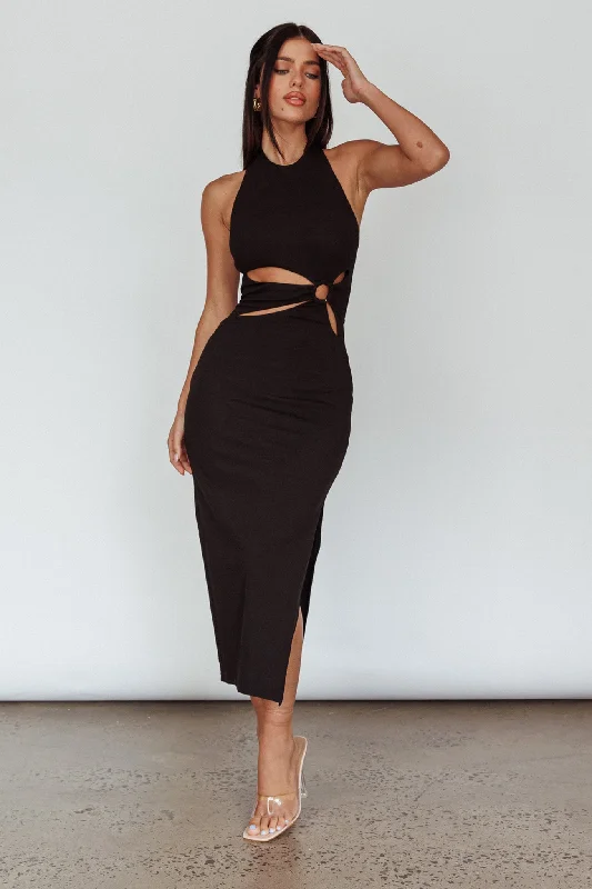 Crystal Skies Cut-Out Feature Midi Dress Black