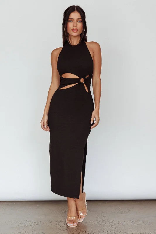 Crystal Skies Cut-Out Feature Midi Dress Black