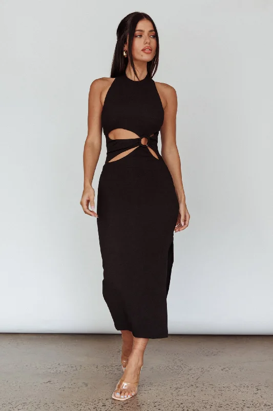 Crystal Skies Cut-Out Feature Midi Dress Black